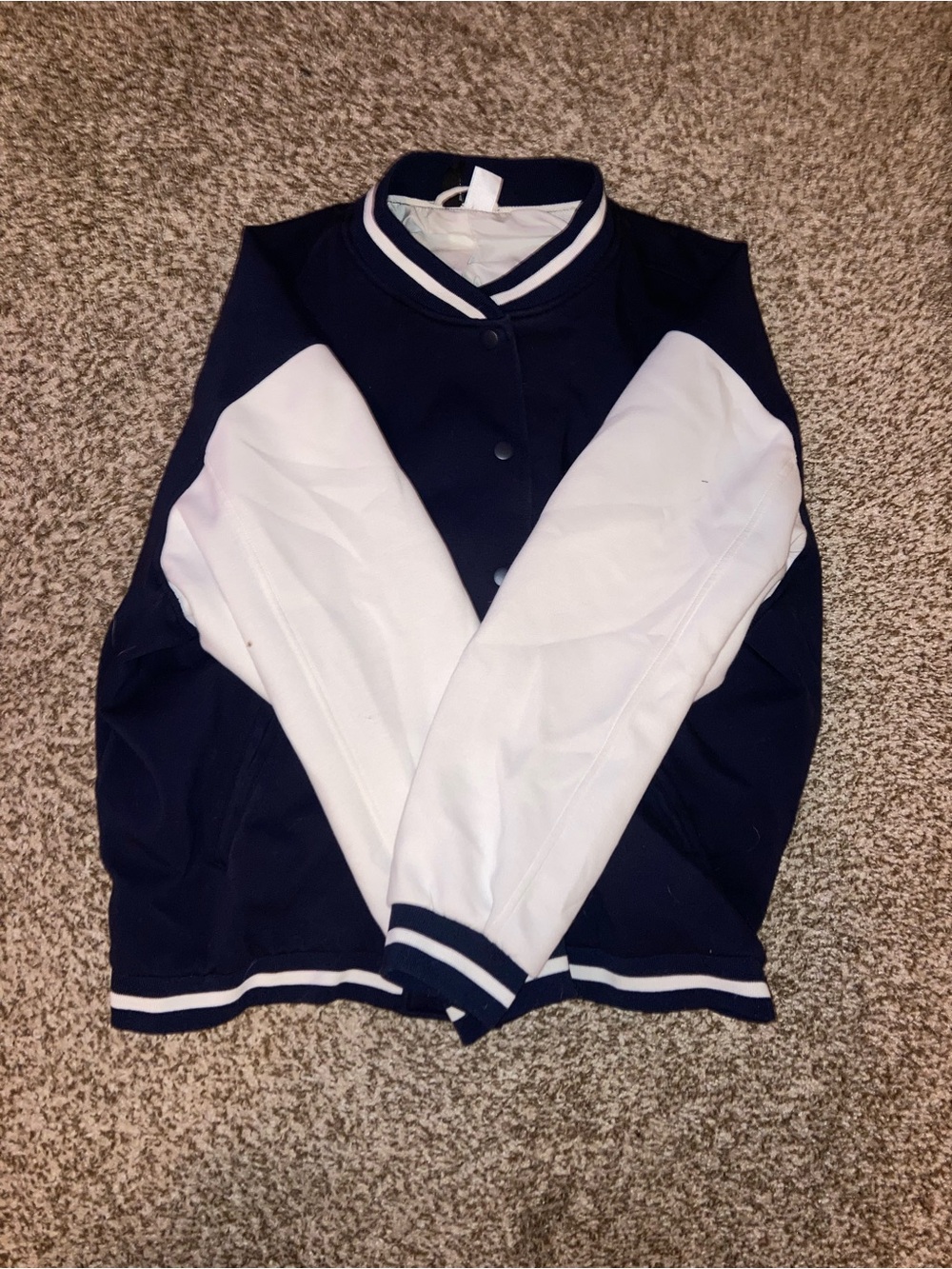 H&M Navy and White Varsity Jacket
